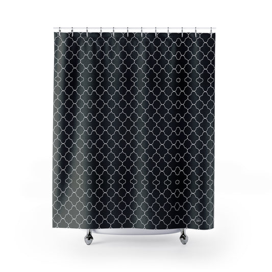 Black and White Quatrefoil  Pattern Shower Curtain | Elegant Geometric Bath Decor, Classy Bathroom Accessory