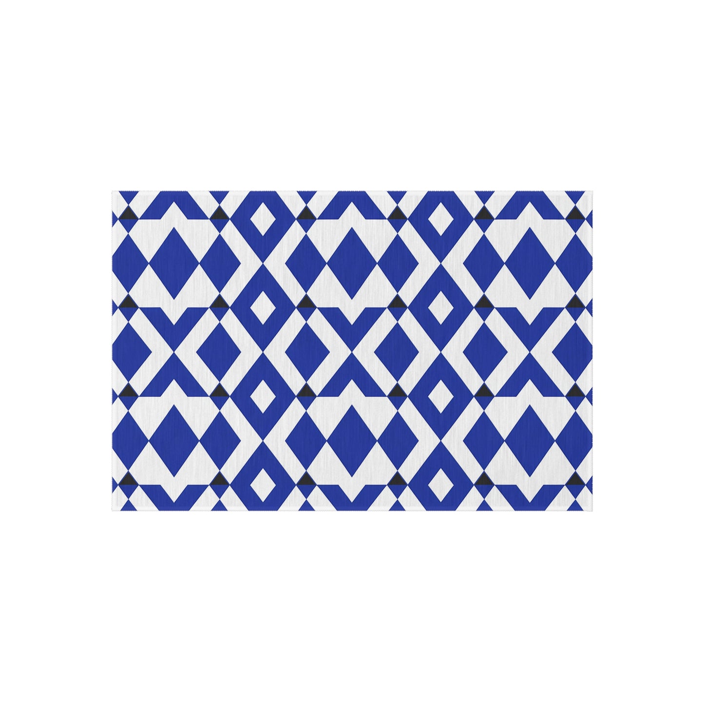 Blue Geometric Diamond Pattern Outdoor/Indoor Rug | Patio Mat, Modern Navy Black White Design