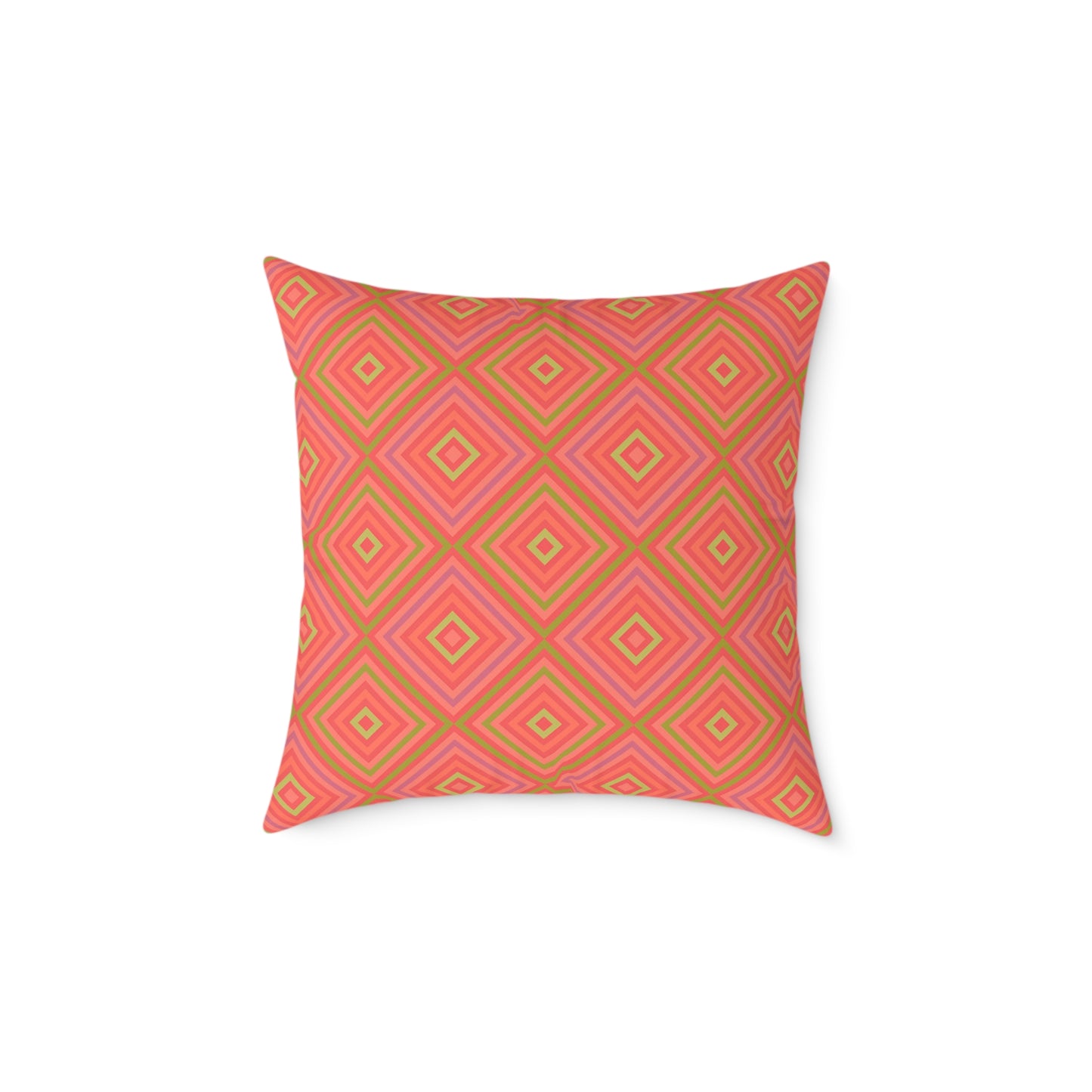 Geometric Diamond Pattern Square Pillow | Coral Orange Pink Accent