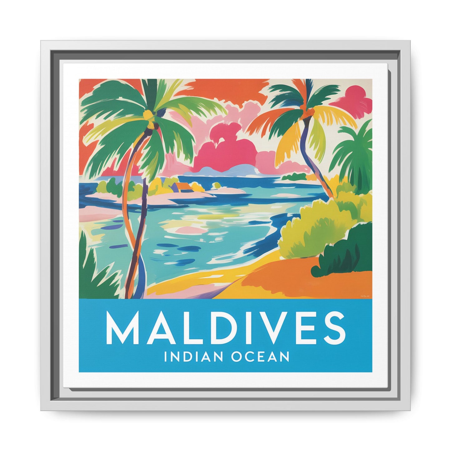 Maldives Beach Art Matte Canvas Framed | Tropical Island Wall Art