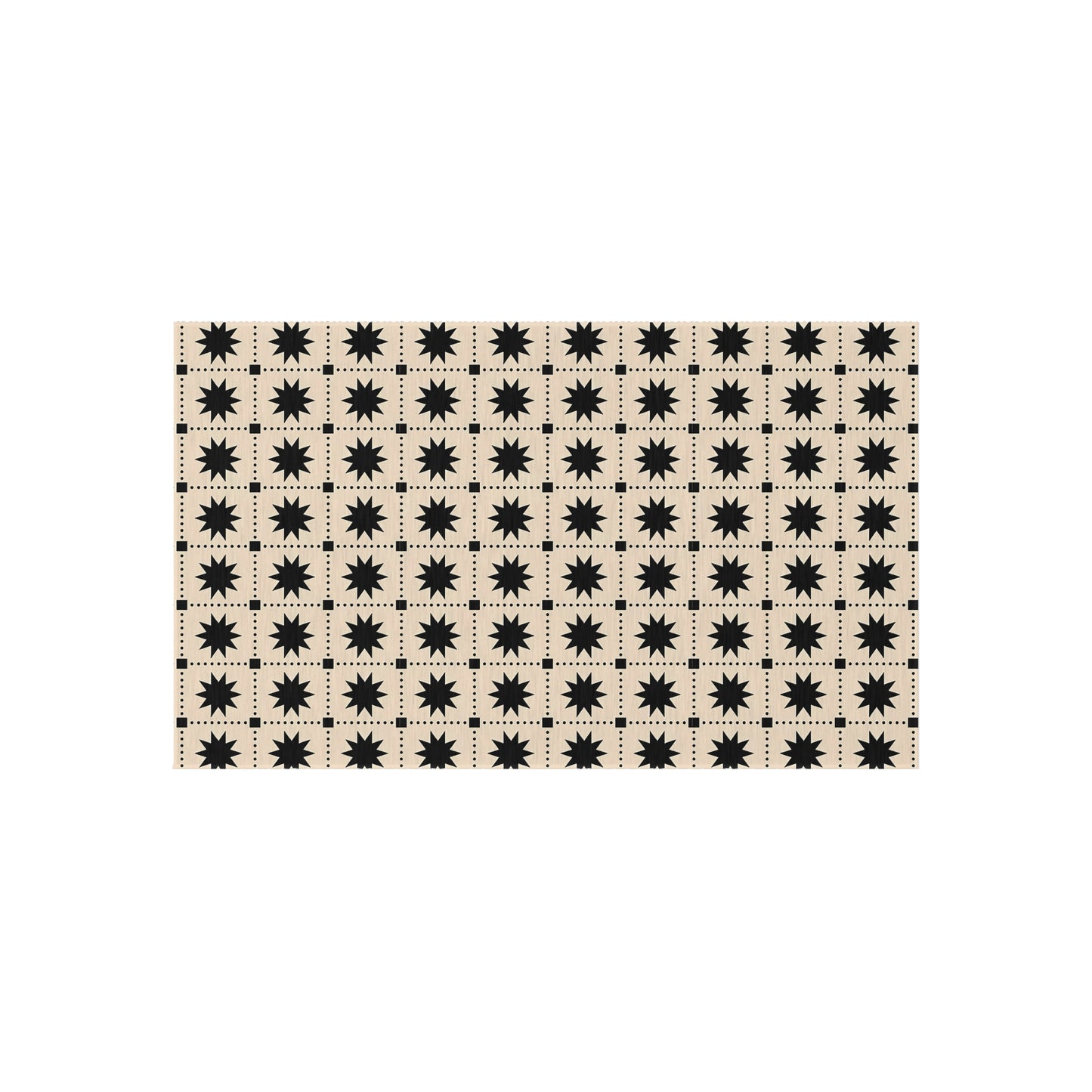 Black Star Tile Outdoor/Indoor Rug | Geometric Patio Mat, Weatherproof Accent Rug
