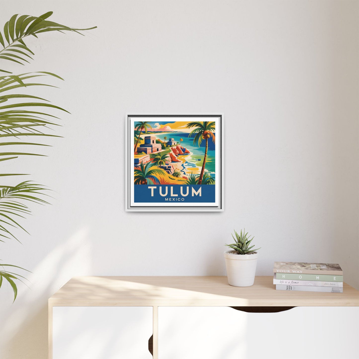 Tulum Mexico Vintage Look Framed Travel Canvas Wall Art