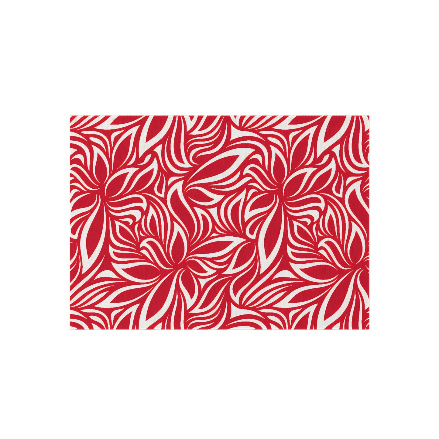 Red White Tropical Leaf Pattern Outdoor/Indoor Rug | Patio Mat