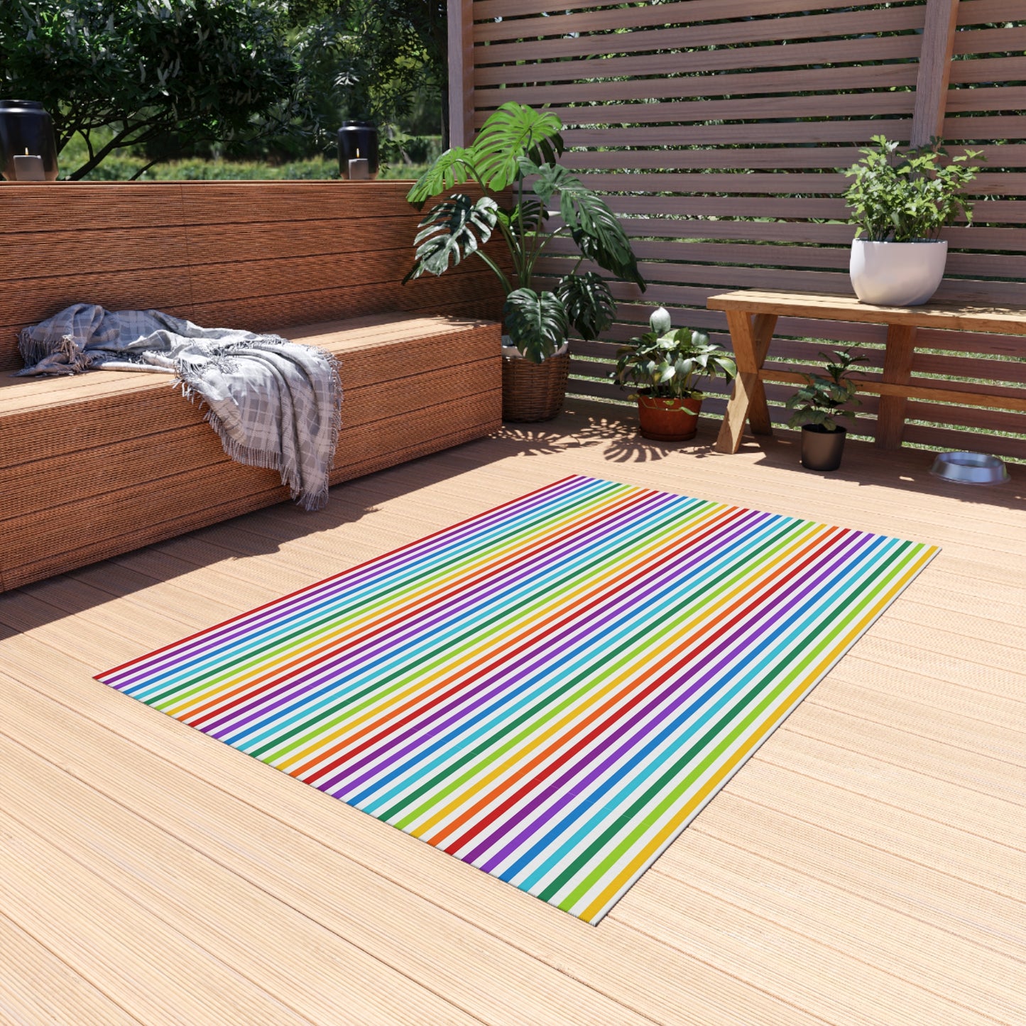 Rainbow Gay Pride Stripe Outdoor/Indoor Rug | Colorful Striped Patio Mat