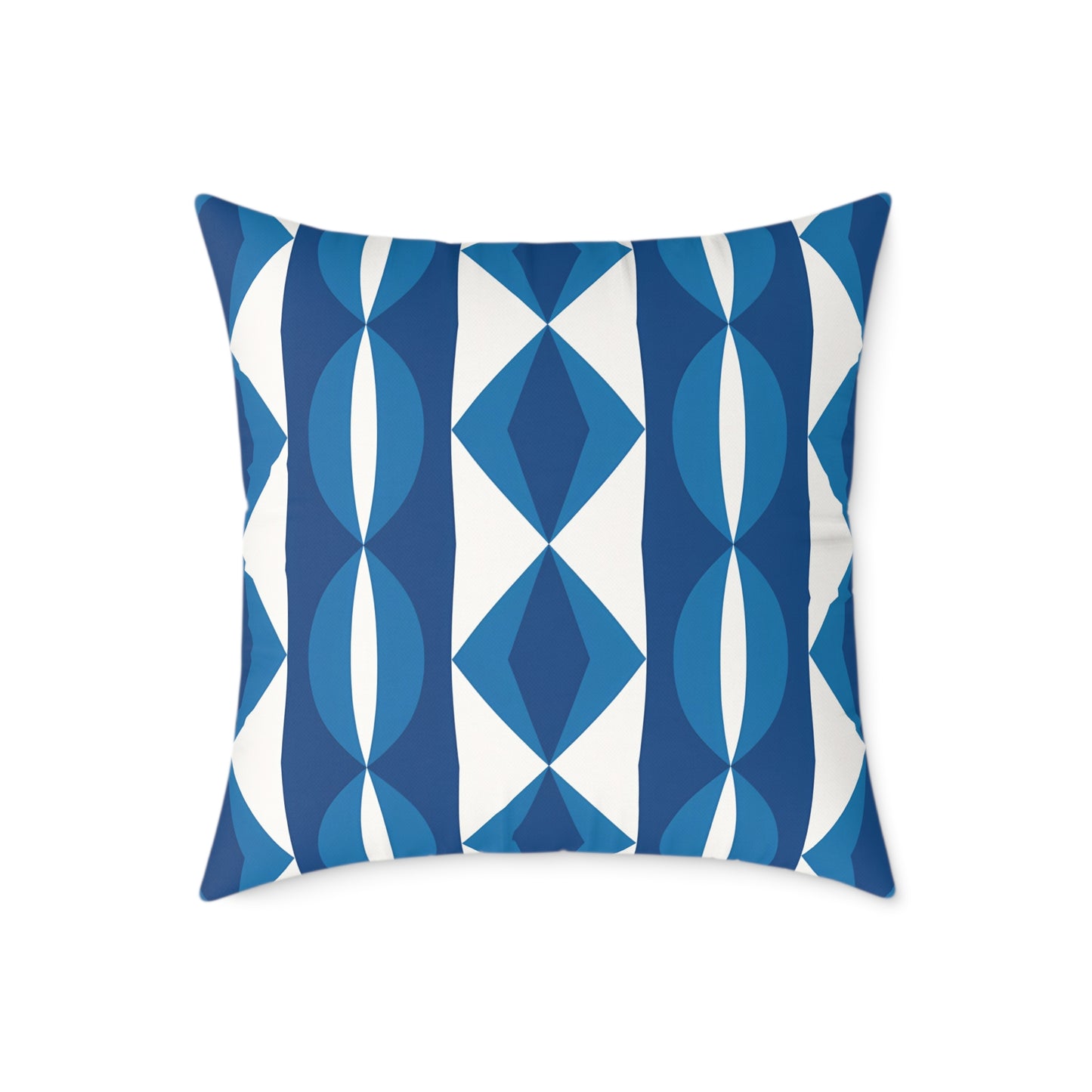 Blue White Geometric Pattern Pillow | Mid Century Modern Diamond Stripe