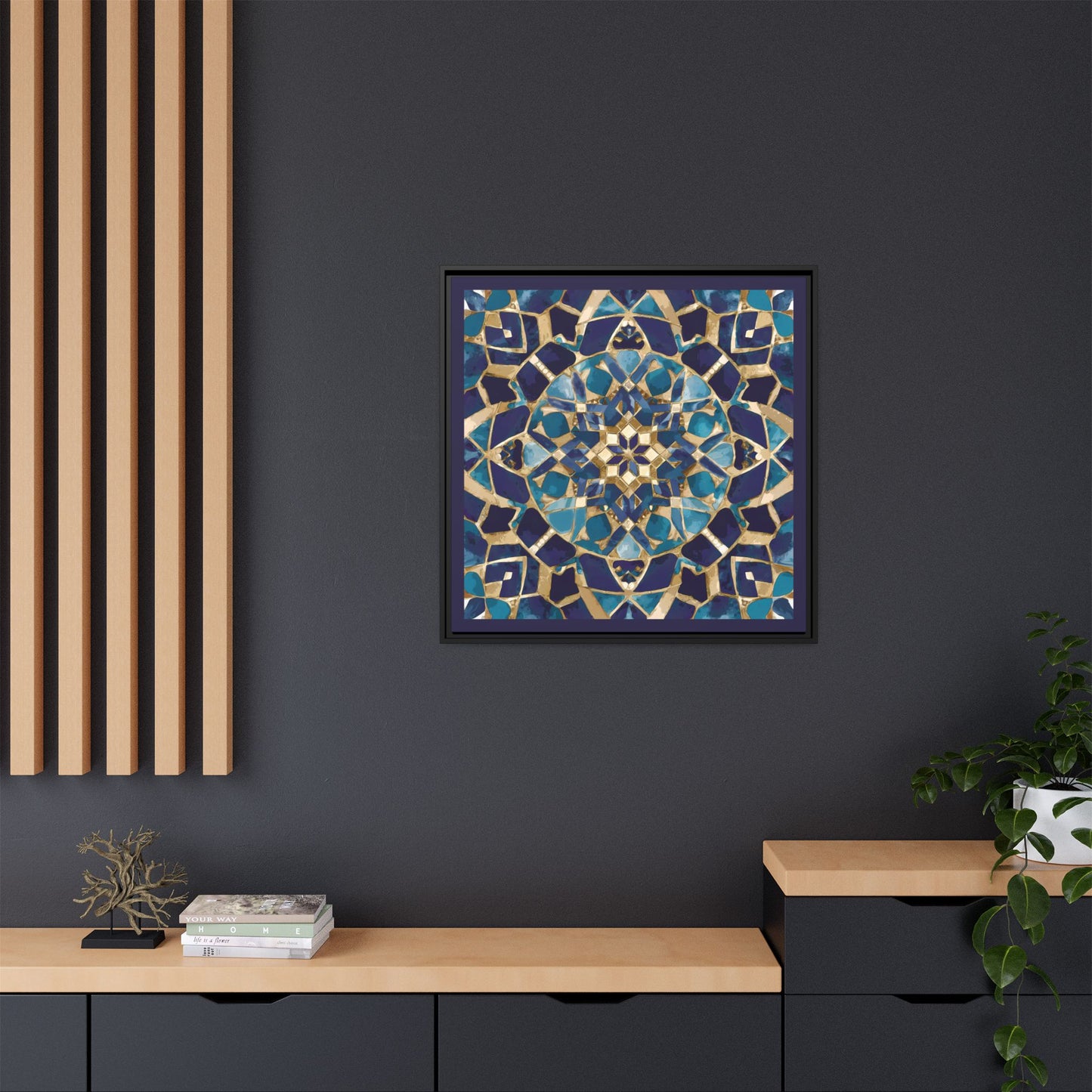 Framed Blue Moroccan Mosaic Wall Art — Matte Canvas Print