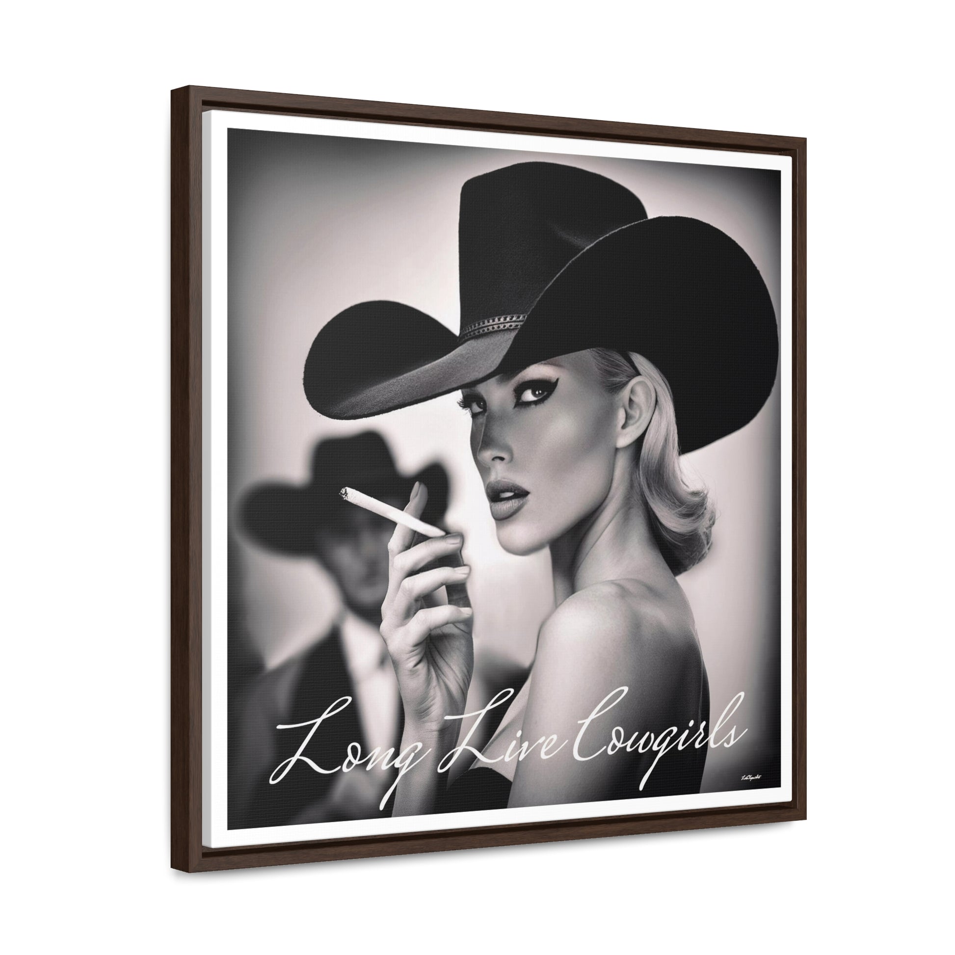 Square Frame Wall Art, Fashion Photography, Cowgirl Decor, Gallery Canvas Wraps, Glam Girl Gift, Black and White Photo Print - LOLA VEGAS ART