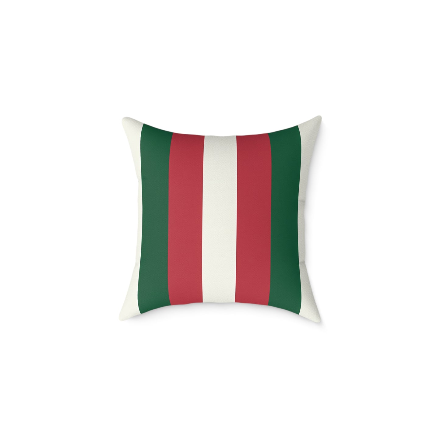 Green Red White Stripe Pillow | Square Poly Canvas Pillow