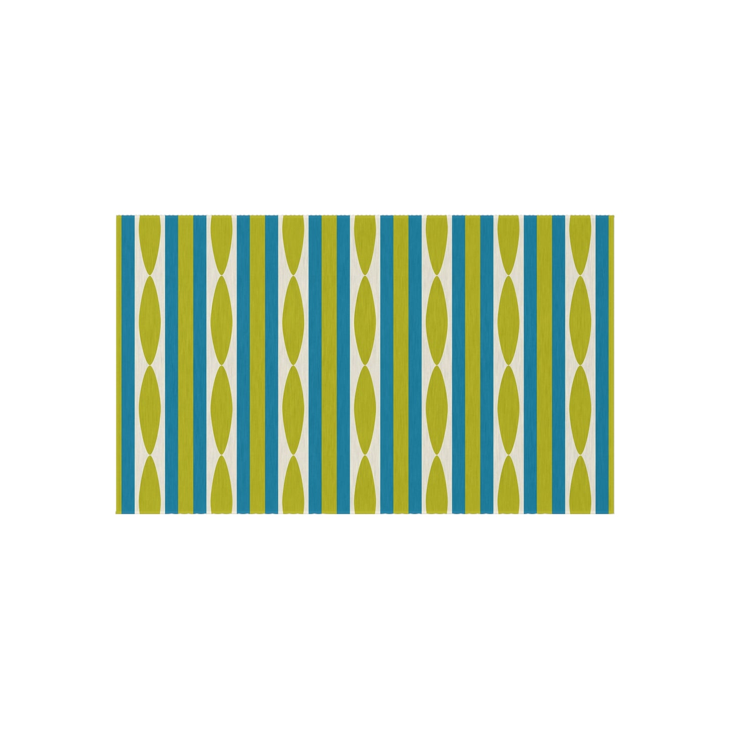 Midcentury Leaf Stripe Outdoor Rug | Patio Mat, Green Blue Linear Pattern