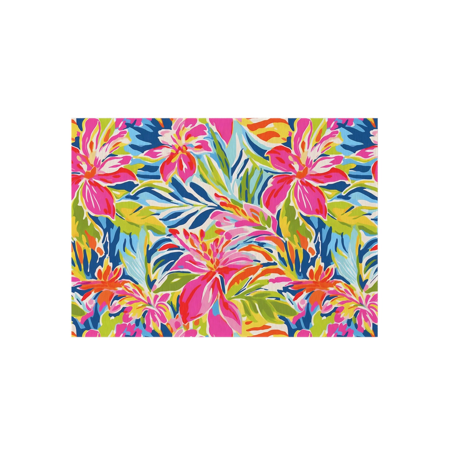 Tropical Floral Pattern Indoor/Outdoor Rug | Bright Hibiscus Beach Mat