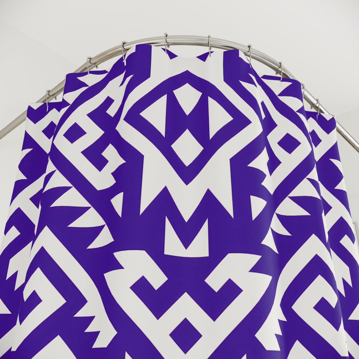 Geometric Boho Tribal Pattern Shower Curtain | Purple White Aztec Bathroom Decor
