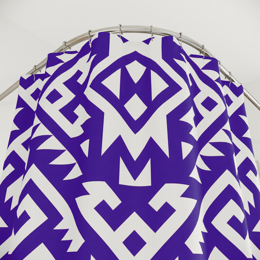 Geometric Boho Tribal Pattern Shower Curtain | Purple White Aztec Bathroom Decor