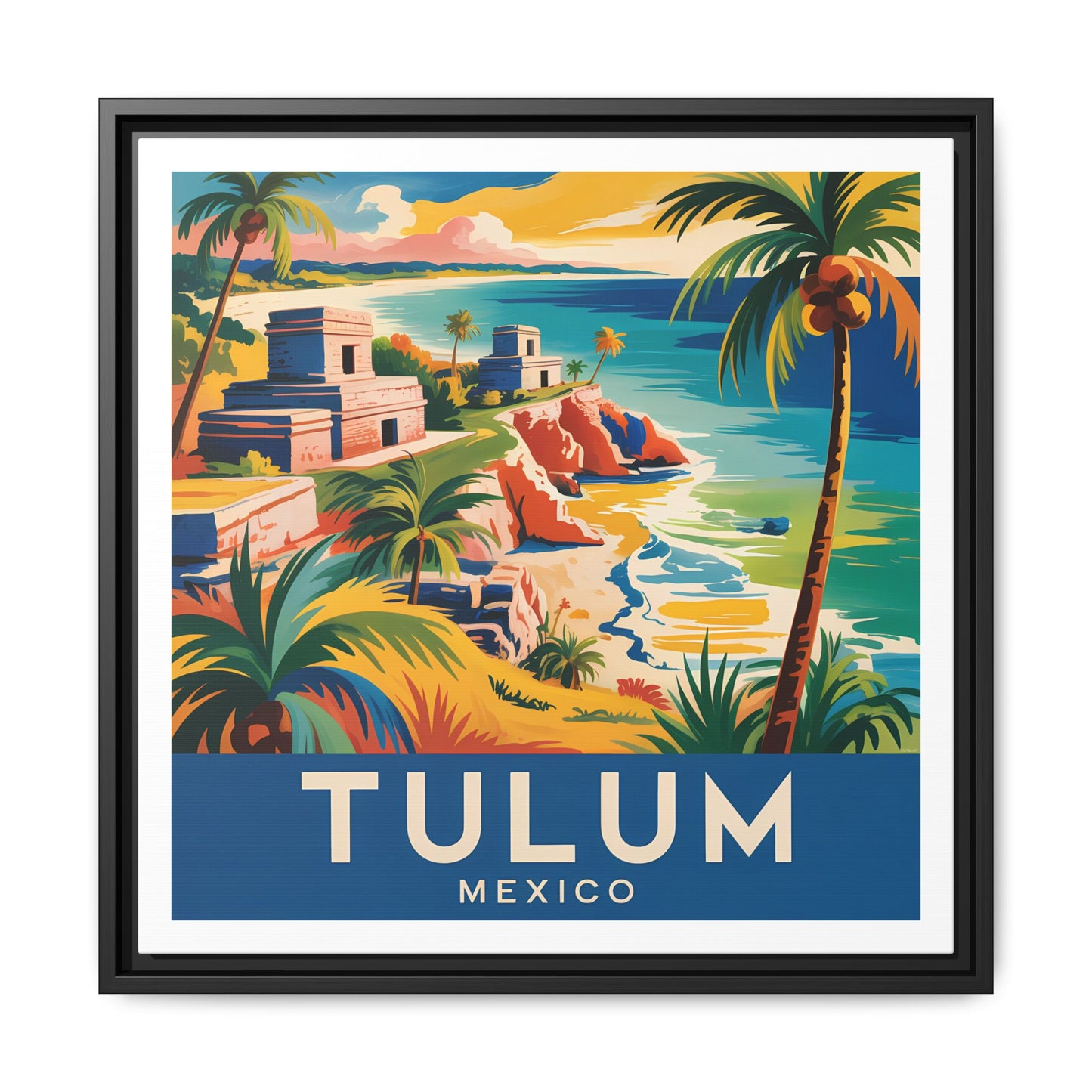 Tulum Mexico Vintage Look Framed Travel Canvas Wall Art