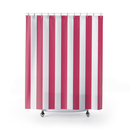 Pink and White Vertical Stripe Shower Curtain | Bathroom Stripe Decor