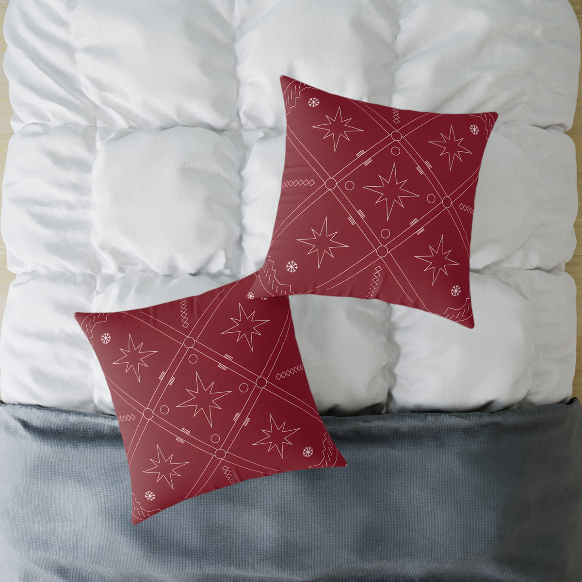 Starburst Geometric Pattern Pillow | Square Poly Canvas Christmas Holiday Pillow