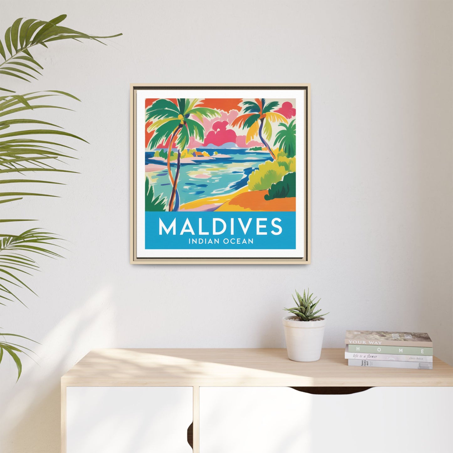 Maldives Beach Art Matte Canvas Framed | Tropical Island Wall Art