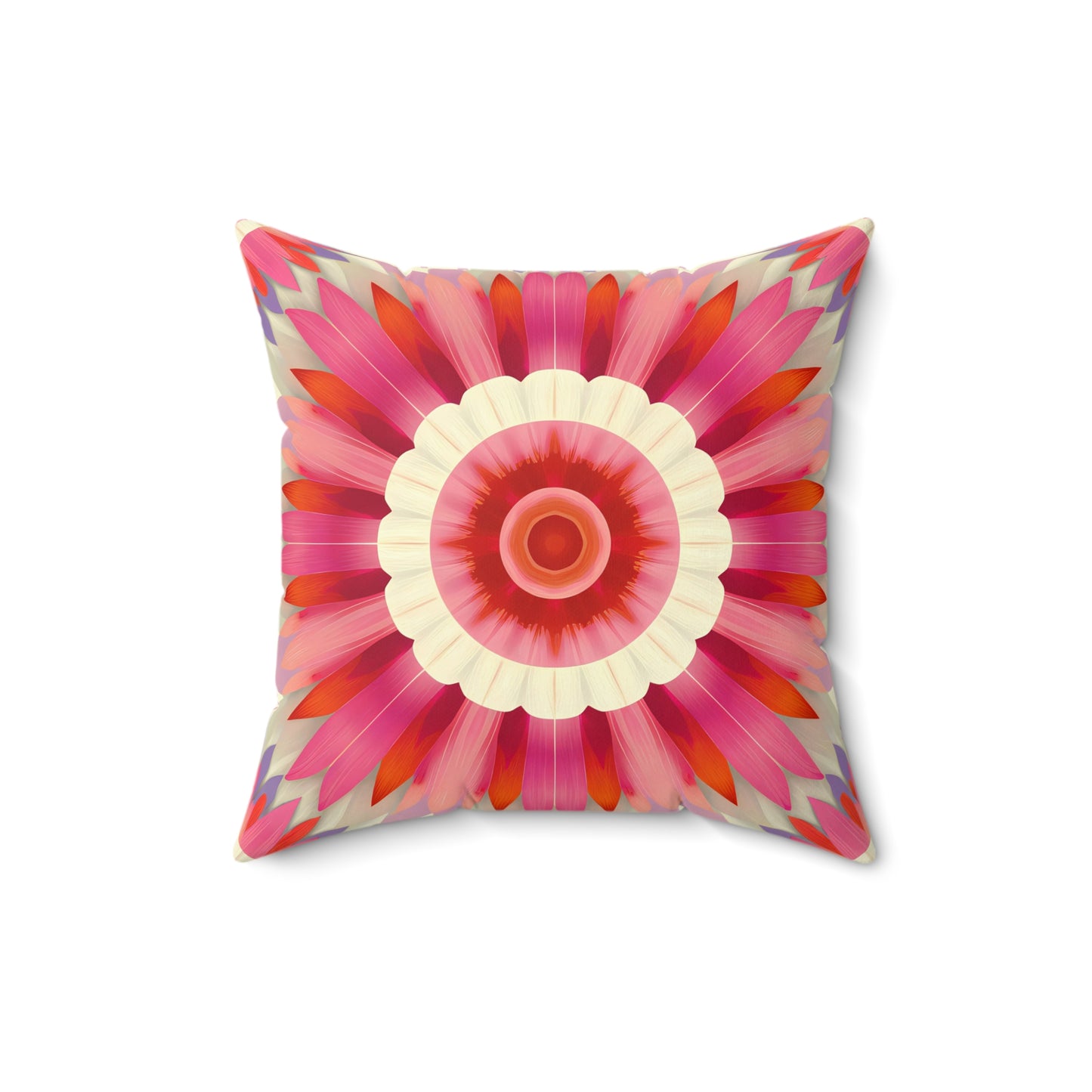 Boho Flower Square Pillow, Southwestern Eclectic Decor, Off-White Pink Bohemian Cushion, Home Accent, Gift for Her, Throw Pillow - LOLA VEGAS ART