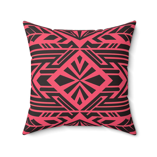 Boho Tribal Square Pillow, Pink Red Southwestern Decorative Cushion, Eclectic Throw Pillow, Black Bohemian Pillowcase, Home Accent