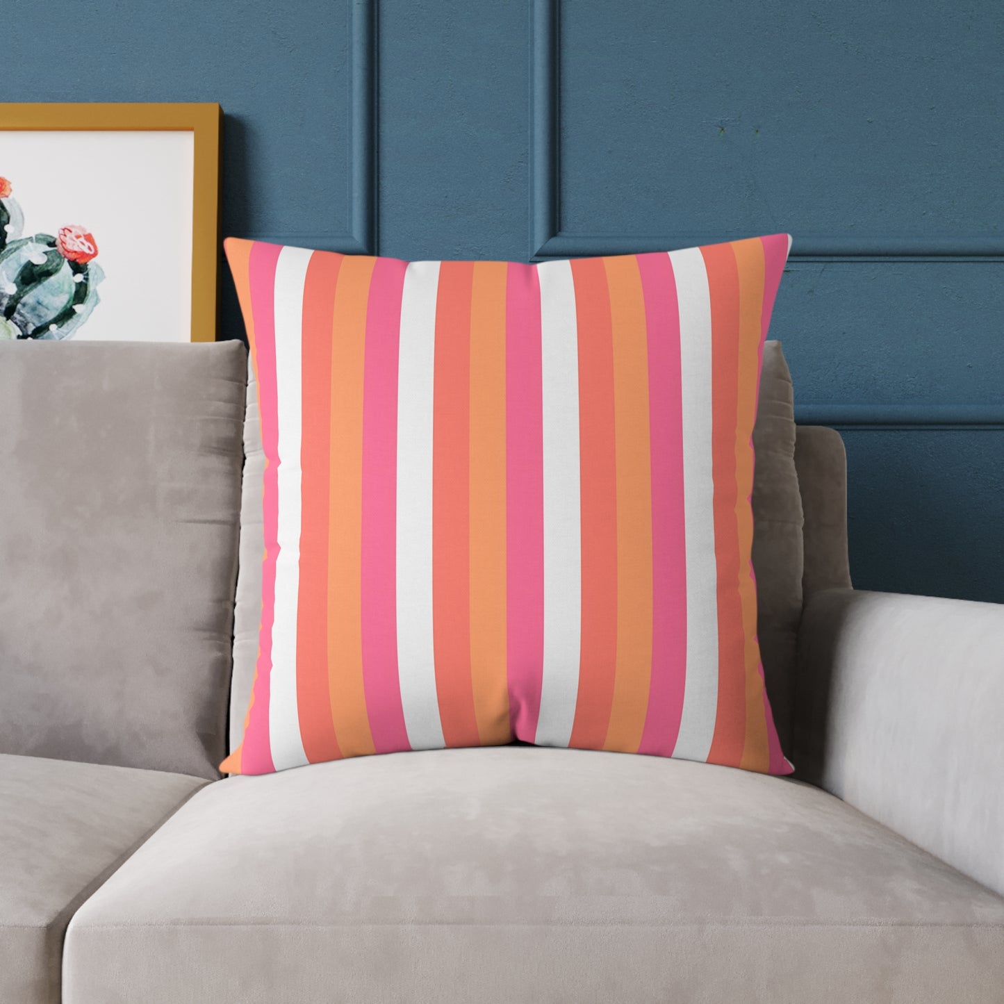 Pink Orange Stripe Square Pillow | Colorful Striped Throw Pillow