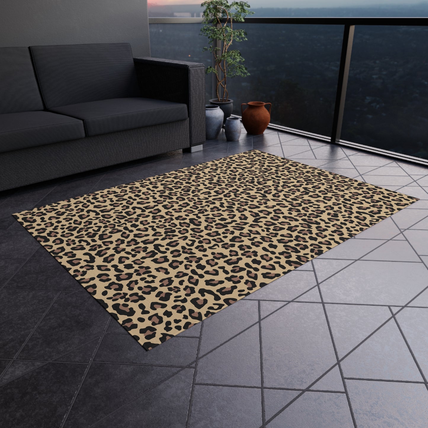 Chic Outdoor Rug - Leopard Print, Patio Decor, Garden Accessories, Porch Mat, Animal Print Rug, Boho Style Outdoor Area