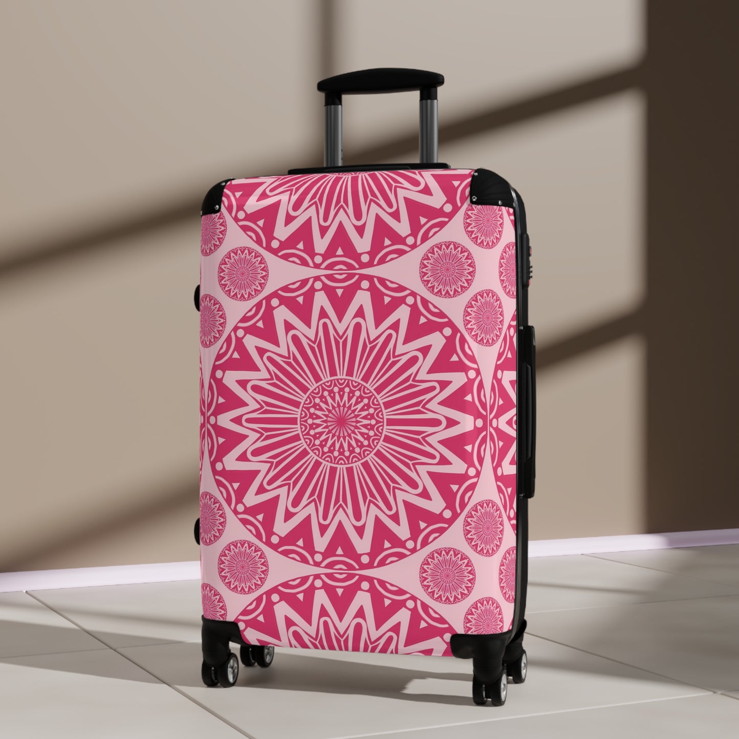 Pink Bohemian Mandala Suitcase, Stylish Luggage Cover for Travel, Unique Bag, Holiday Gift, Travel Accessory, Personalized Journey