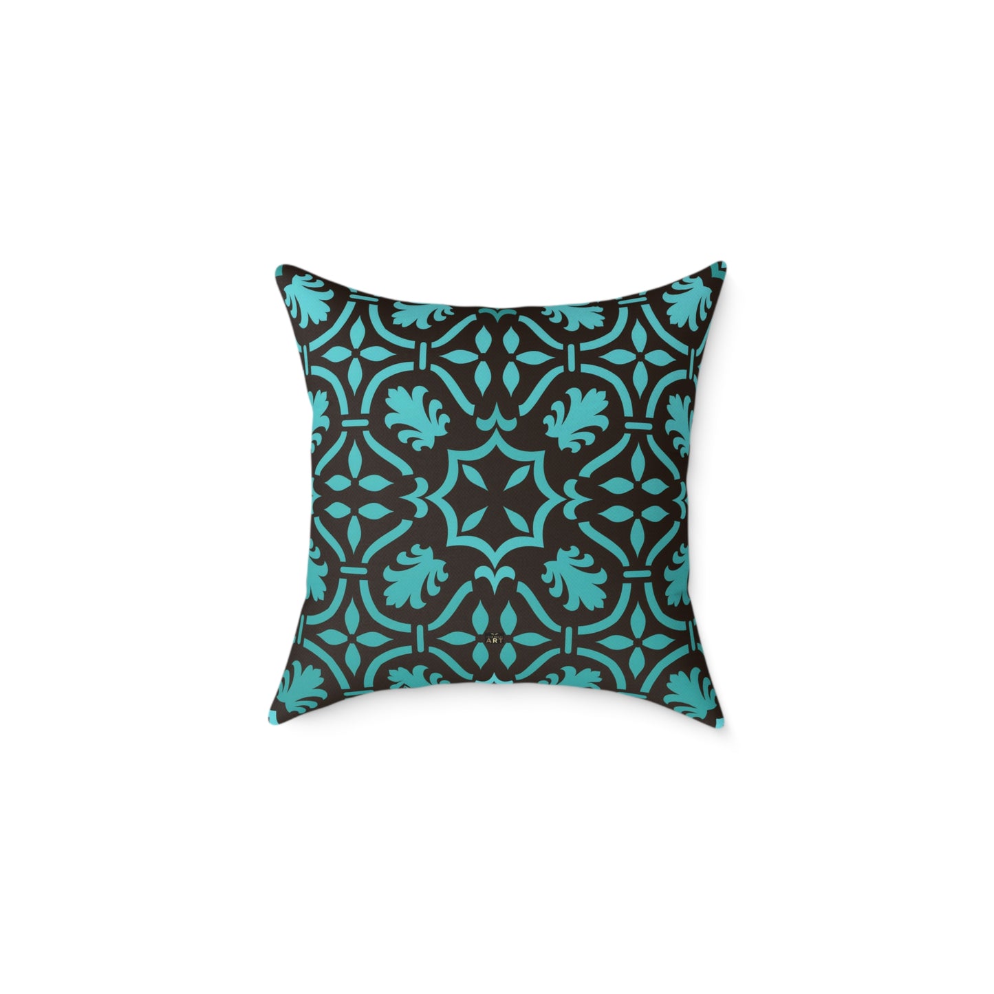 Teal Black Moroccan Tile Square Pillow | Poly Canvas Decorative Pillow
