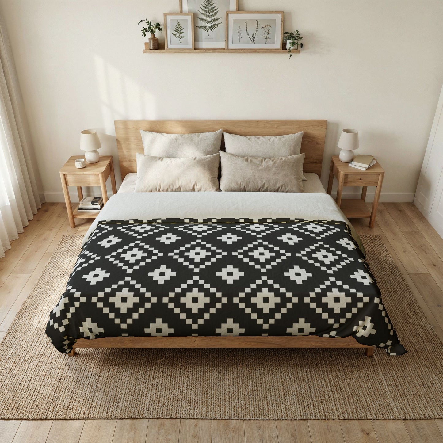 Black White Geometric Diamond Pattern duvet cover | Tribal Pixel Motif