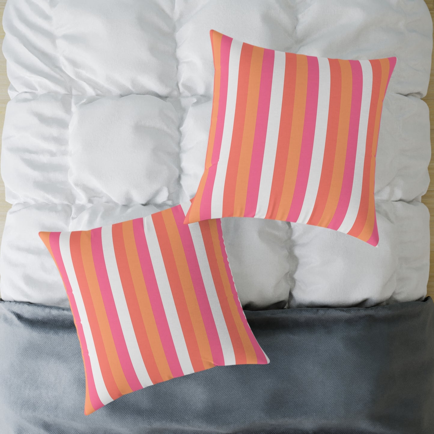 Pink Orange Stripe Square Pillow | Colorful Striped Throw Pillow