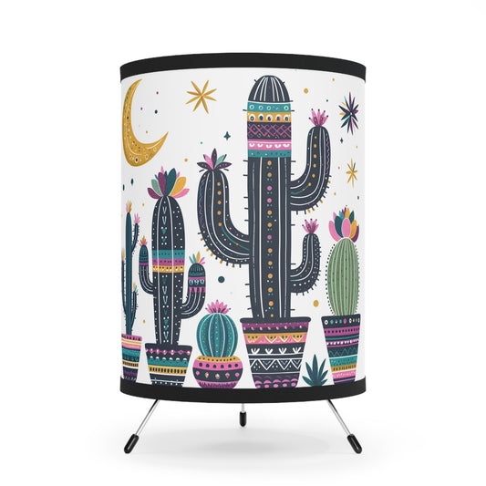 Bohemian Tripod Lamp, Cactus Decor Light for Living Room, Unique Nightstand Light for Plant Lovers, Free-Spirited Home Decor, Gift for - LOLA VEGAS ART