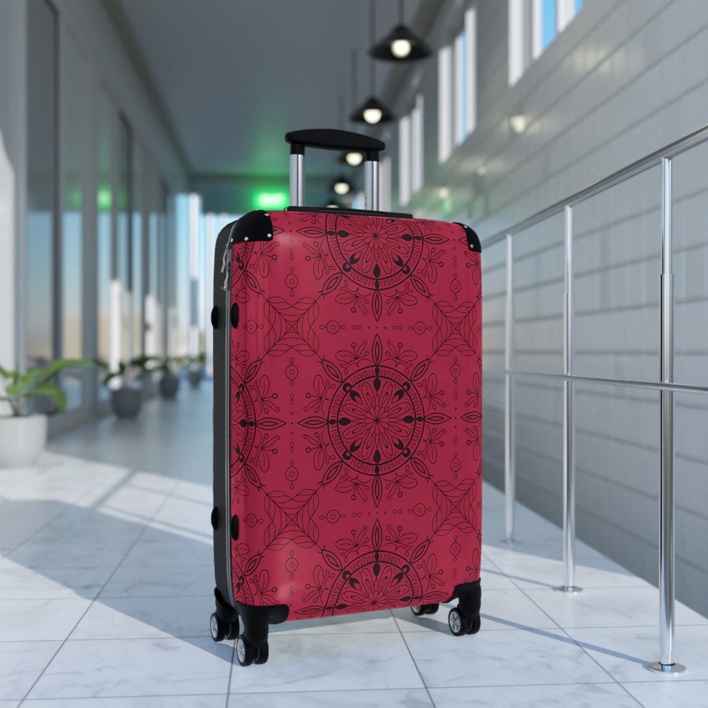 Burgundy Mandala Pattern Suitcase | Floral Travel Luggage