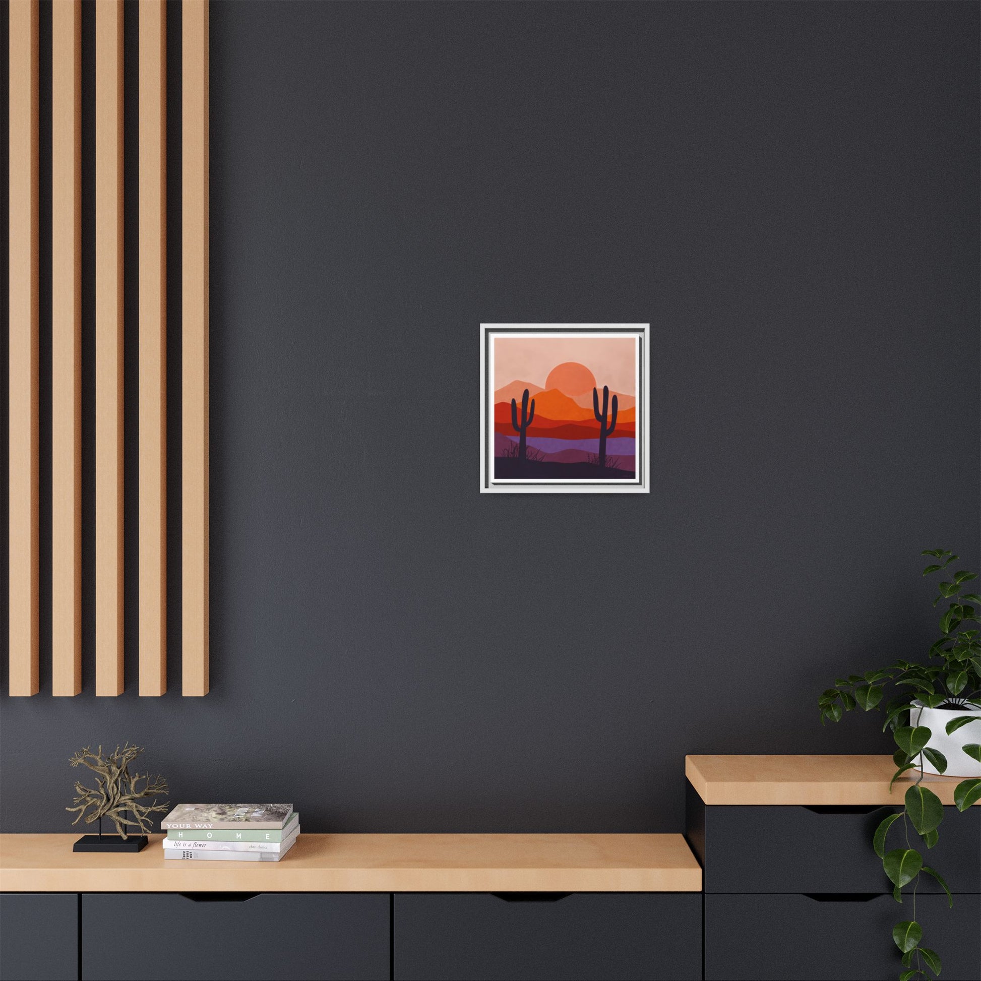 Desert Sunset Framed Canvas Art, Boho Home Decor, Nature Wall Art, Cactus Print, Warm Colorful Wall Decor, Housewarming Gift - LOLA VEGAS ART