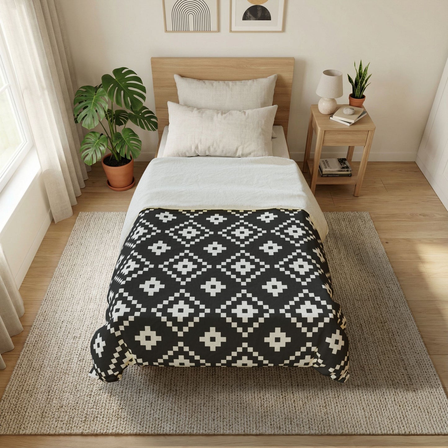 Black White Geometric Diamond Pattern duvet cover | Tribal Pixel Motif