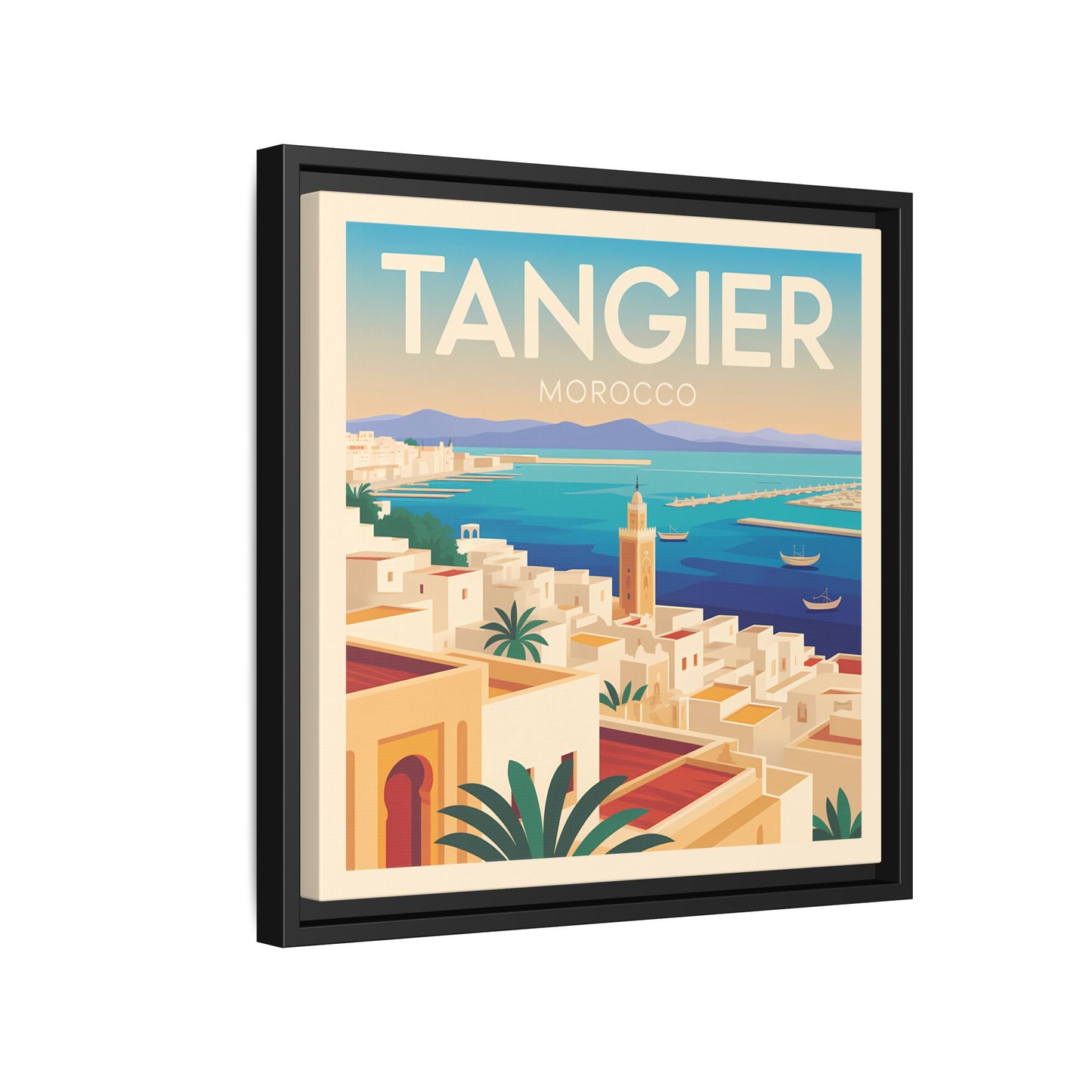 Tangier Morocco Travel Framed Wall Art Matte Canvas | Vintage Style Coastal Wall Art
