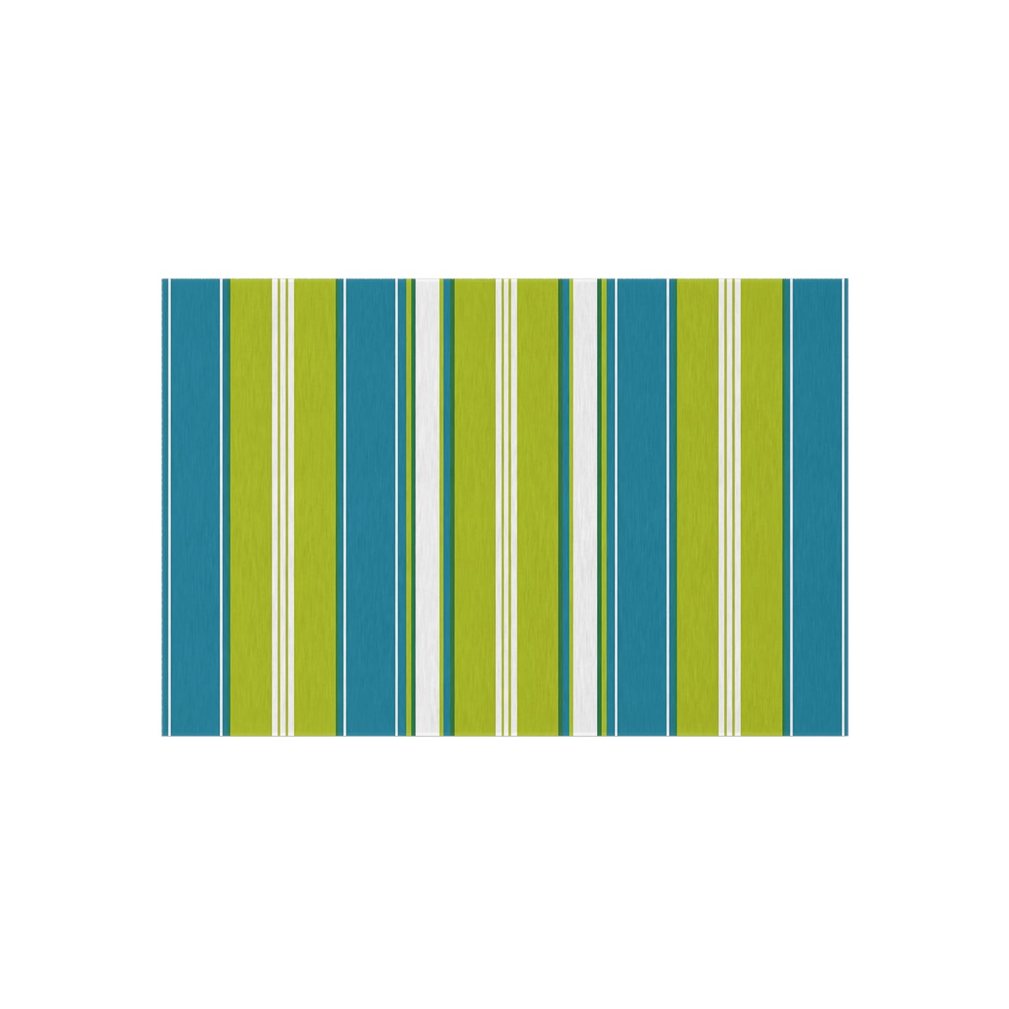 Blue Green White Stripe Outdoor/Indoor Rug | Patio Mat, Weather-Resistant