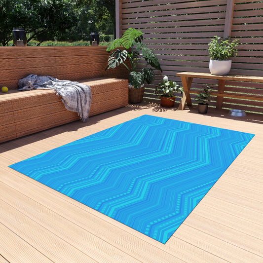 Blue Chevron Pattern Outdoor/Indoor Rug | Weatherproof Patio Mat