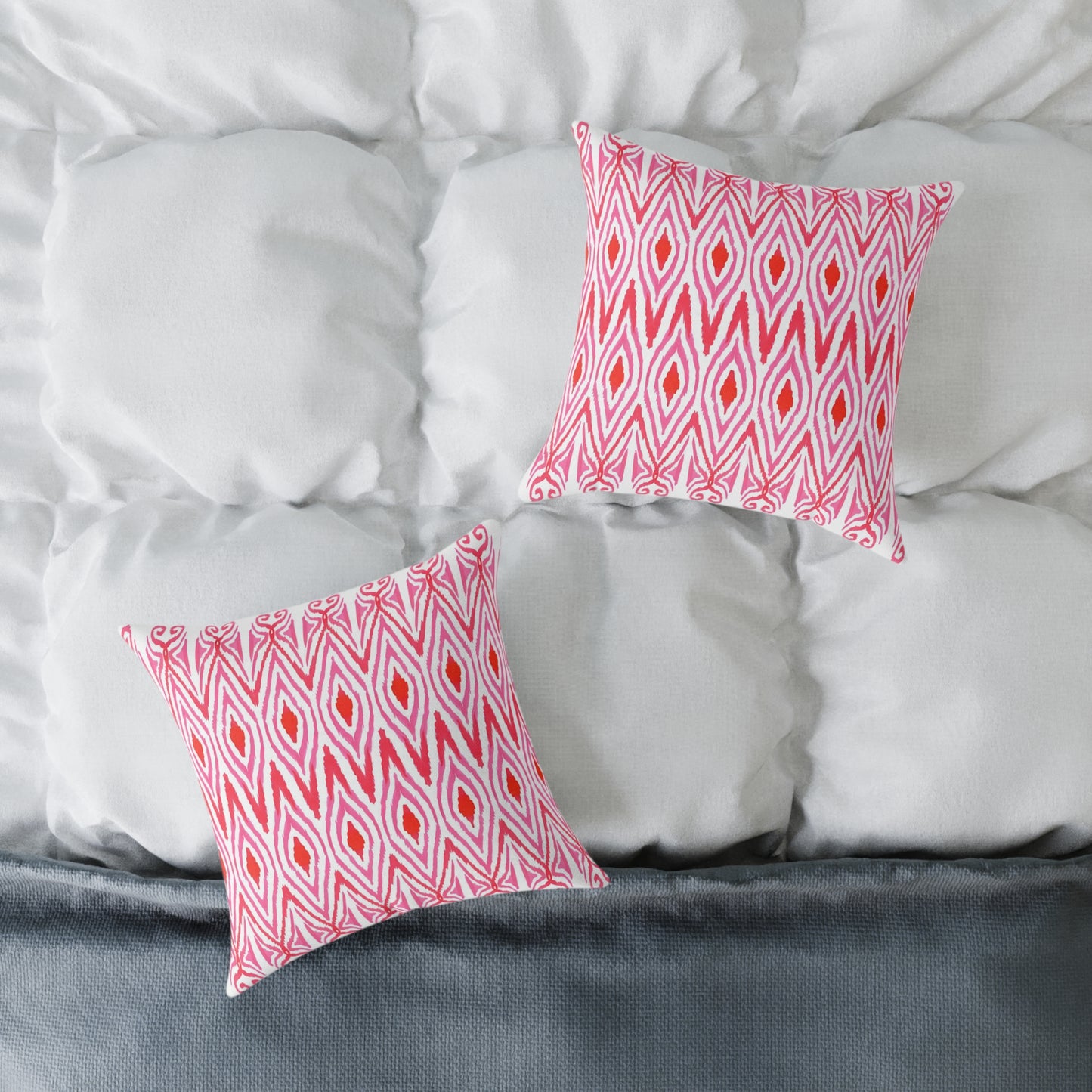 Pink Orange White Ikat Diamond Pattern Pillow | Geometric Throw Pillow