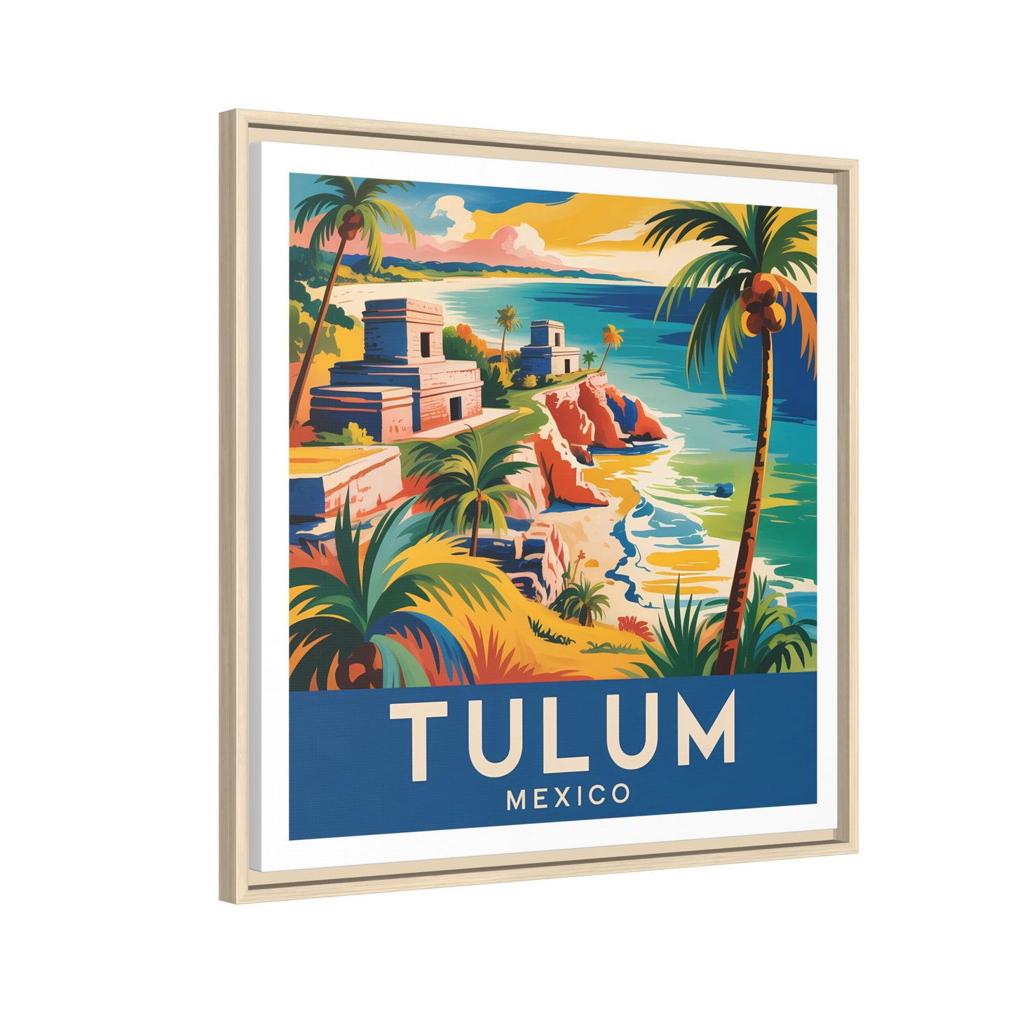 Tulum Mexico Vintage Look Framed Travel Canvas Wall Art