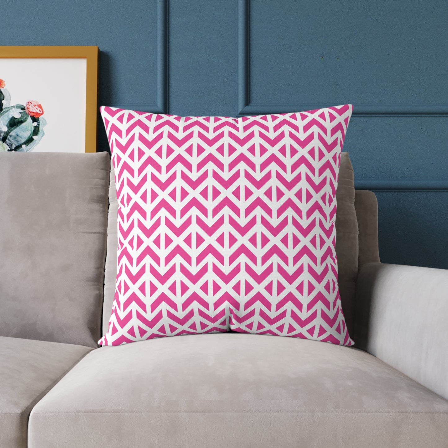 Pink White Chevron Pattern Square Pillow | Geometric Throw Cushion