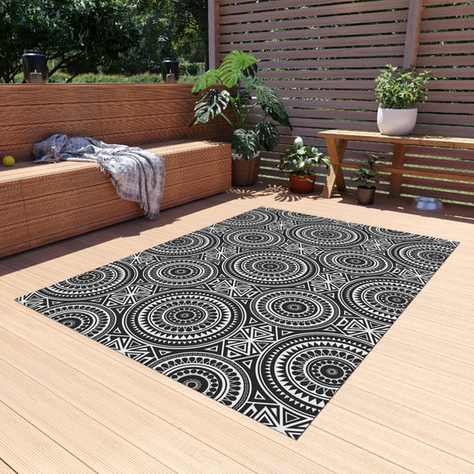 Black/White Stylish Outdoor/Indoor Rug for Patios, Stylish Outdoor Decor, Durable Garden Mat, Camping Accessory, Indoor-Outdoor Floor Cover - LOLA VEGAS ART