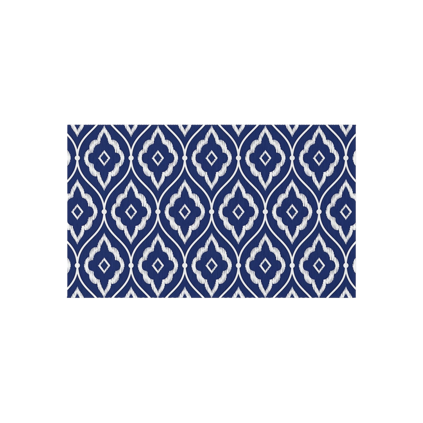 Navy White Ikat Geometric Outdoor/Indoor Rug | Patio Mat