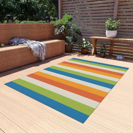 Colorful Vertical Stripes Outdoor/Indoor Rug | Patio Mat, Blue Orange Green