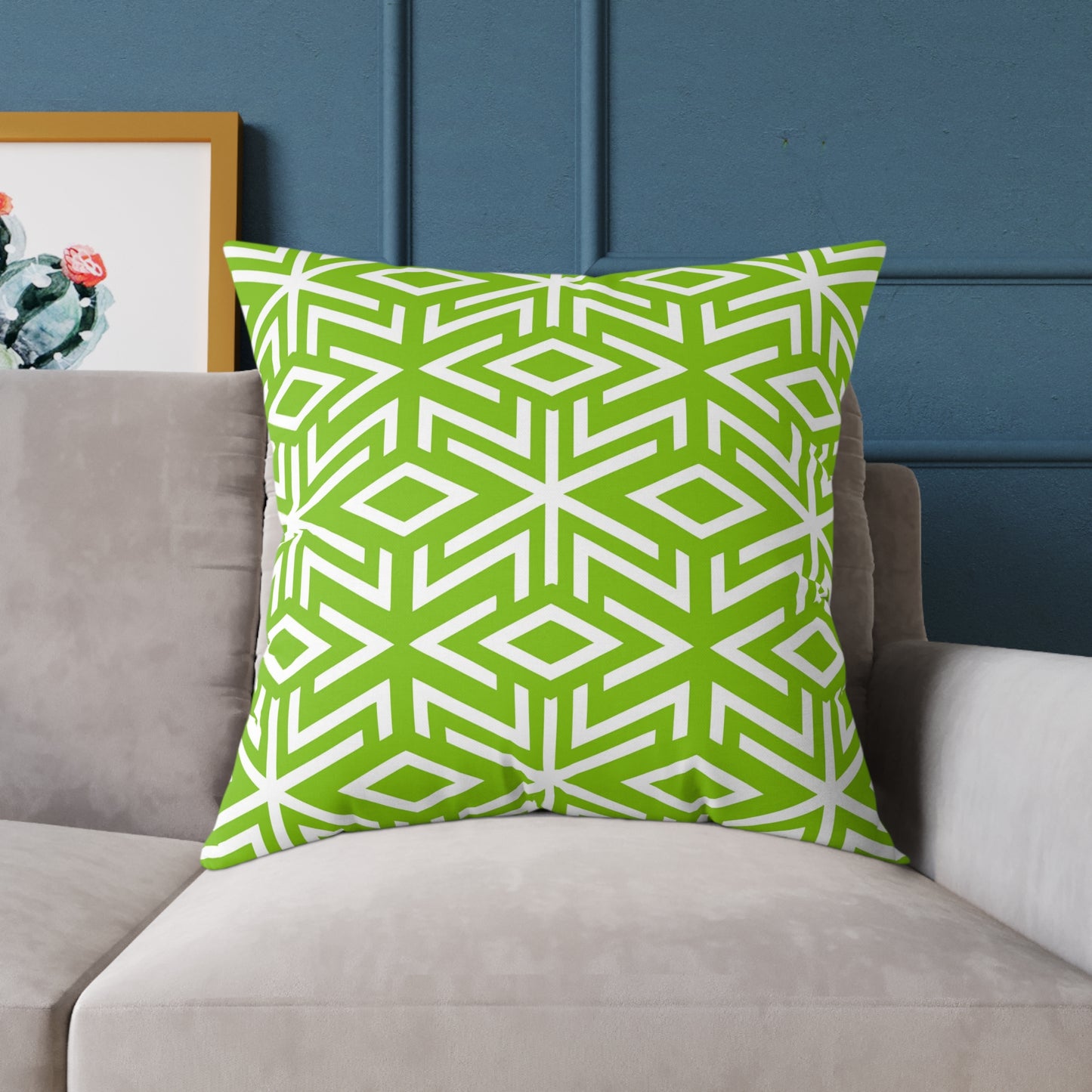 Green White Geometric Diamond Pattern Pillow | Square Throw Pillow,  Modern Home Decor, Couch Cushion, Gift for Homewarming, Stylish Accent Pillow