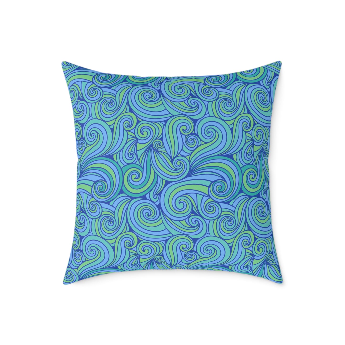 Blue Green Swirl Pattern Pillow | Square Poly Canvas Pillow