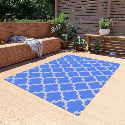 Blue Periwinkle Moroccan Trellis Outdoor/Indoor Rug | Geometric Patio Mat