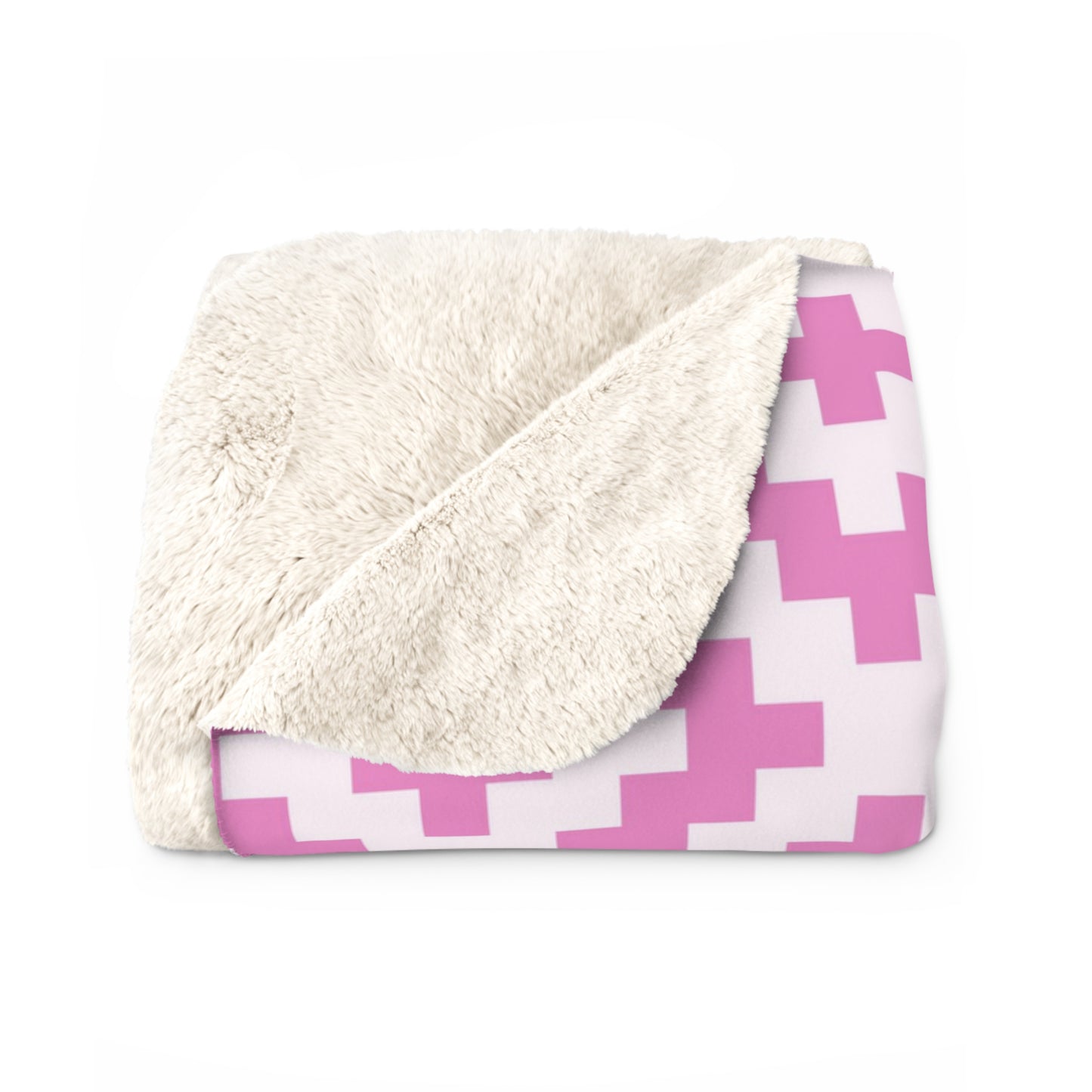 Boho Native American Pink White Geometric Diamond Pattern Sherpa Blanket | Cozy Fleece Throw