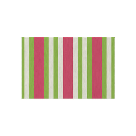 Watermelon Pink and Green Striped Outdoor Rug | Patio Mat