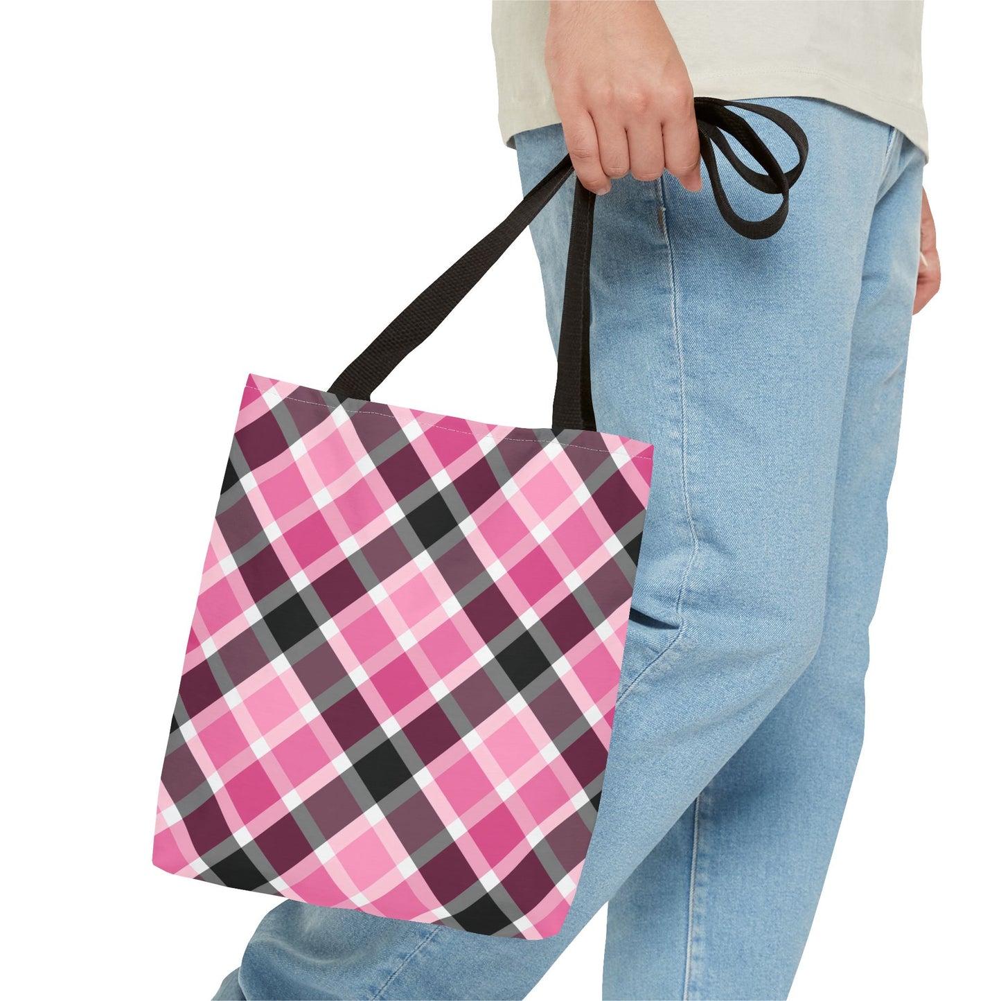 Chic Pink Plaid Tote Bag, Fashionable Shopping Bag, Stylish Everyday Tote, Eco-Friendly Bag, Trendy Accessory for All Occasions