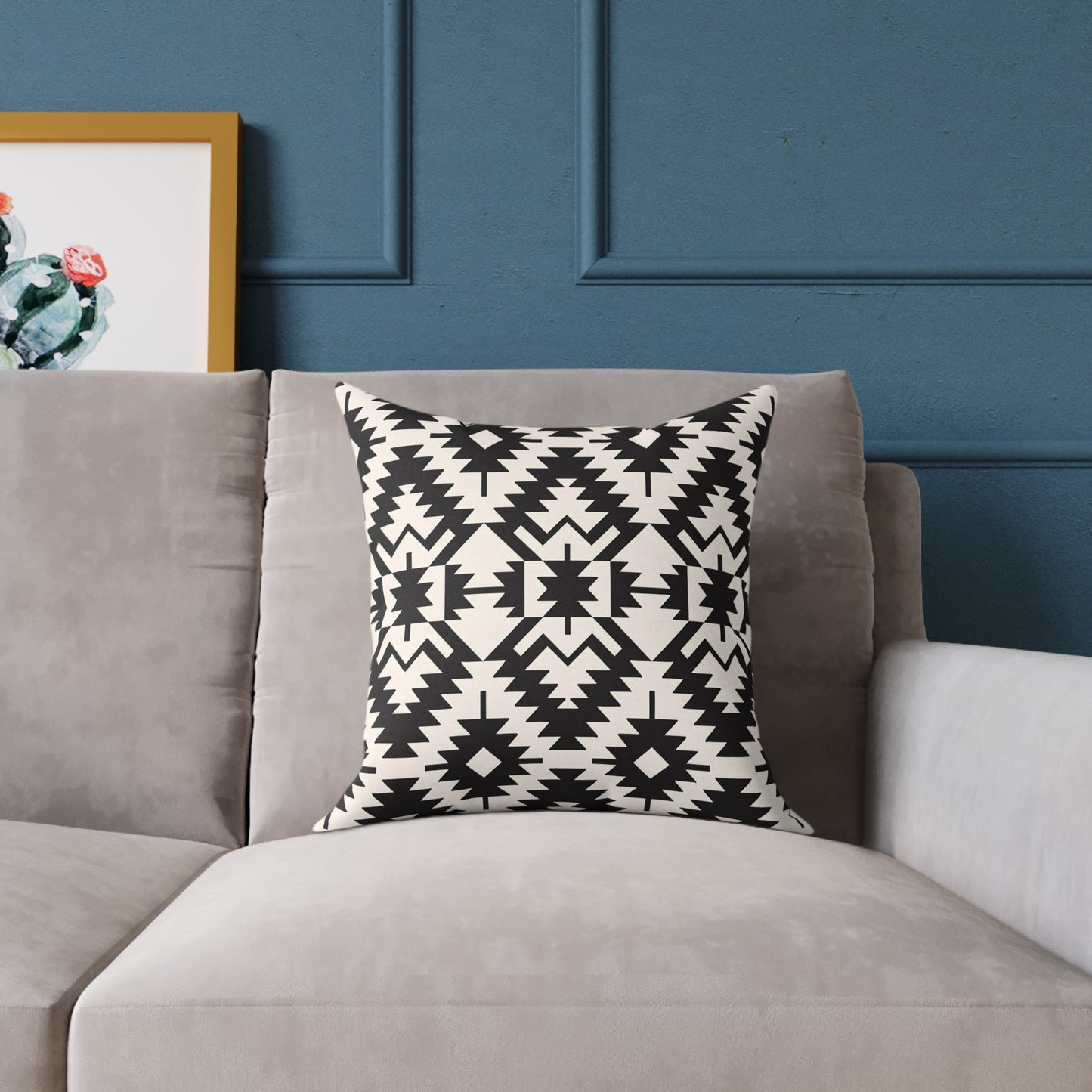 Black and White Aztec Geometric Square Pillow | Tribal Pattern Throw Pillow
