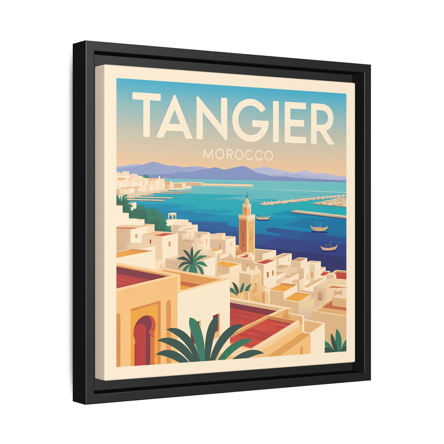 Tangier Morocco Travel Framed Wall Art Matte Canvas | Vintage Style Coastal Wall Art