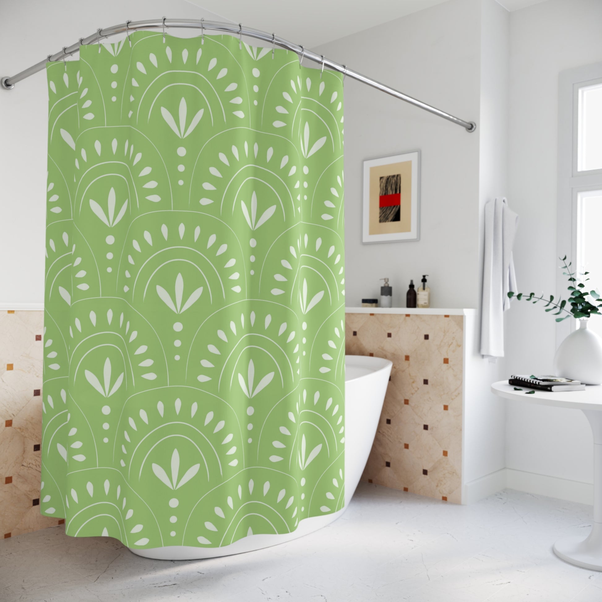 Botanical Shower Curtain, Boho Bathroom Decor, Nature-Inspired Home Accent, Green Leaf Design, Eco-Friendly Gift Idea, Modern Decoration - LOLA VEGAS ART